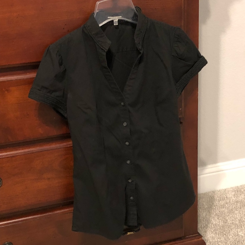 Express collarless button down blouse